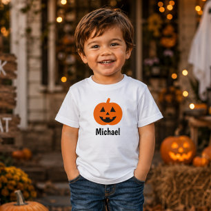 Cute Jack O Lantern Pumpkin Orange Halloween Name Toddler T-shirt