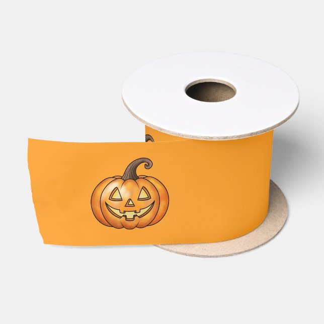 Cute Jack O Lantern Pumpkins Orange Halloween Satin Ribbon (Spool)