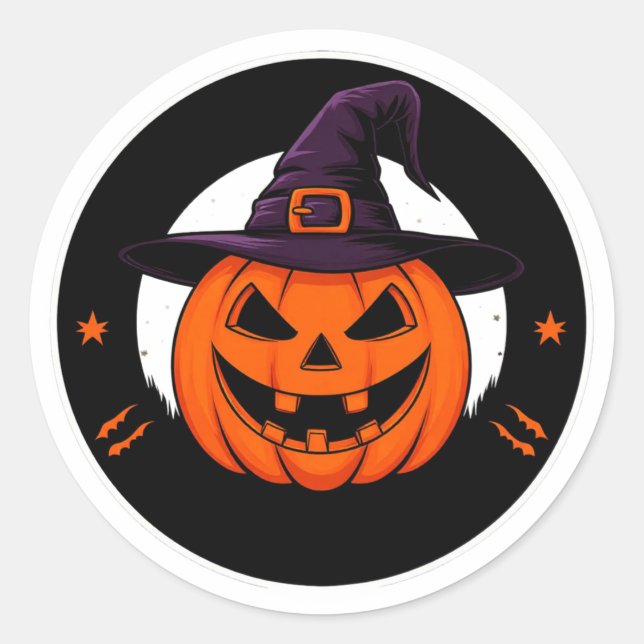 Cute Jack O Lantern Witch Pumpkin 🎃 Classic Round Sticker (Front)
