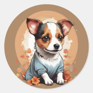 Cute Jack Russel Puppy Postcard Classic Round Sticker