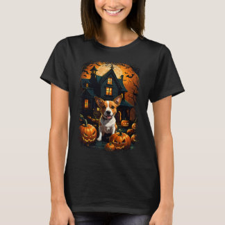 Cute Jack Russell A Spooky Haunted House Full Moon T-Shirt