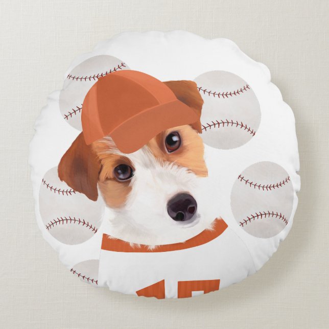 Cute Jack Russell Dog Baseball Jersey and Balls  Round Pillow (Front)
