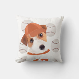 Cute Jack Russell Dog Baseball Jersey and Balls  Throw Pillow
