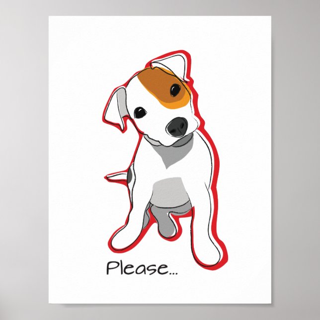 Cute Jack Russell Puppy Poster with Red Accent (Front)