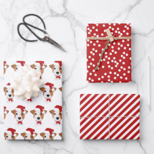 Cute Jack Russell & Red Patterns - Christmas Wrapping Paper Sheet