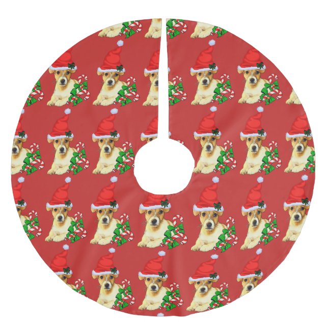 Cute Jack Russell Terrier Christmas Brushed Polyester Tree Skirt (Front)