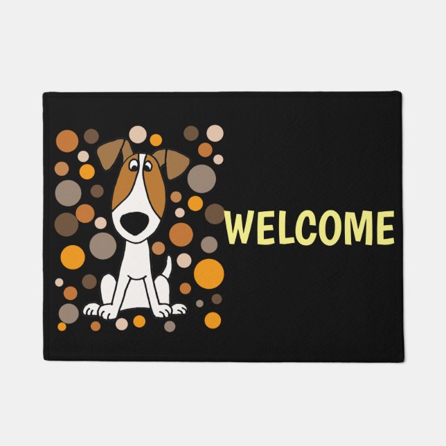Cute Jack Russell Terrier Dog and Circles Art Doormat (Front)