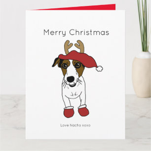 Cute Jack Russell Terrier Dog Christmas Santa Card