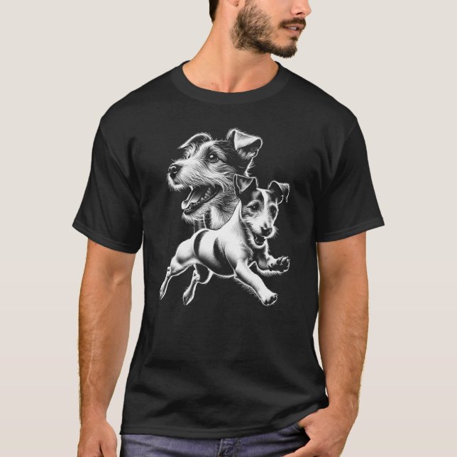 Cute Jack Russell Terrier Dog in Chic Drawing Styl T-Shirt (Front)