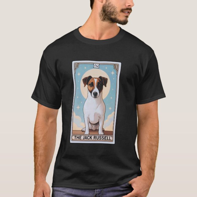 Cute Jack Russell Terrier Tarot Card Moon Men Wome T-Shirt (Front)