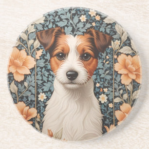 Cute Jack Russell Terrier William Morris Inspired Coaster