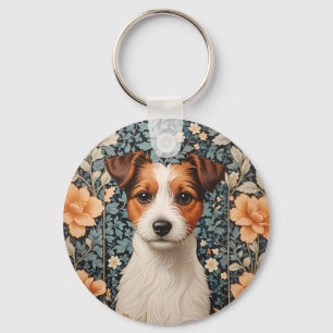 Cute Jack Russell Terrier William Morris Inspired Keychain