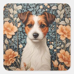 Cute Jack Russell Terrier William Morris Inspired Square Sticker