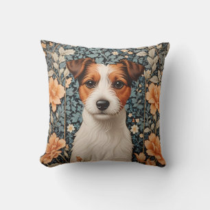 Cute Jack Russell Terrier William Morris Inspired Throw Pillow