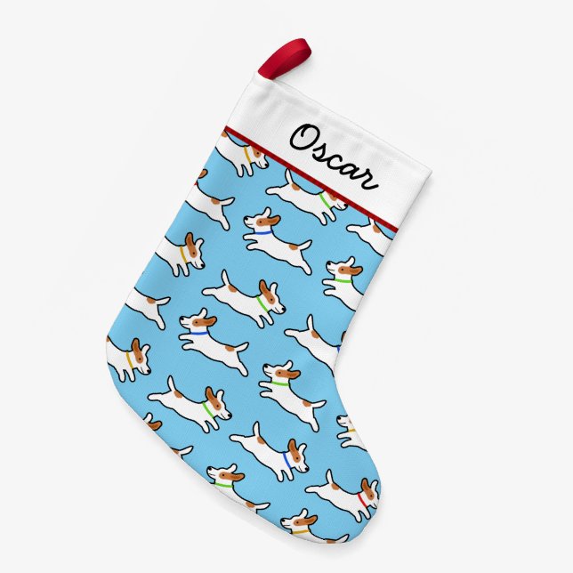 Cute Jack Russell Terriers Pattern | Fun Dogs Xmas Small Christmas Stocking (Front (Hanging))