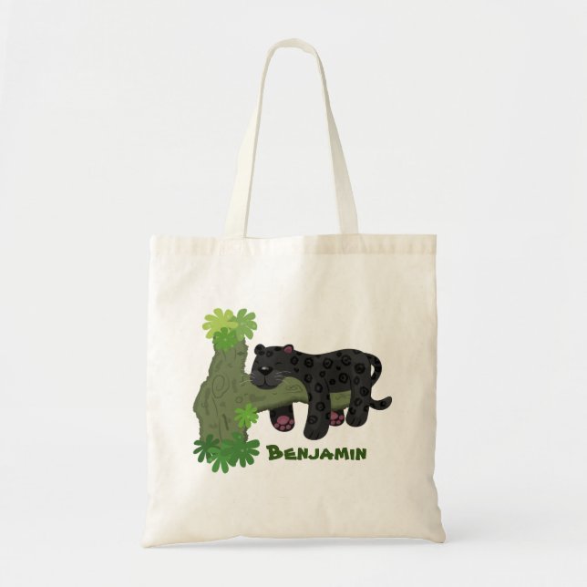 Cute jaguar black panther cartoon illustration tote bag (Front)