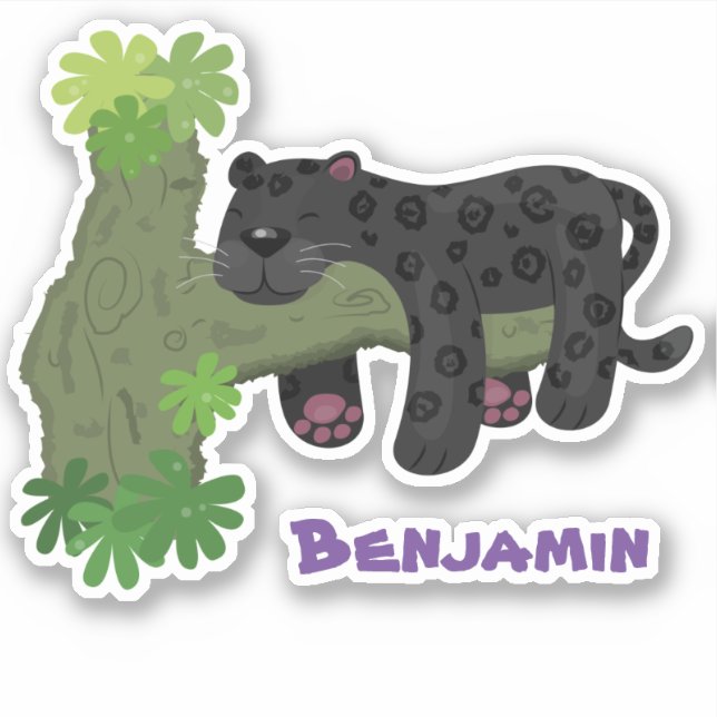 Cute jaguar black panther cat cartoon illustration (Front)