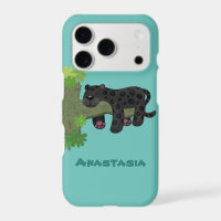 Cute jaguar black panther cat cartoon illustration