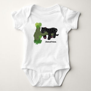 Cute jaguar black panther cat cartoon illustration baby bodysuit