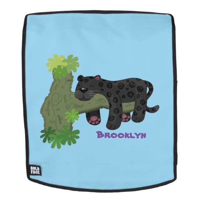 Cute jaguar black panther cat cartoon illustration backpack (Removable Face)