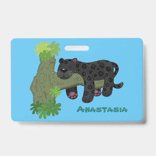 Cute jaguar black panther cat cartoon illustration badge