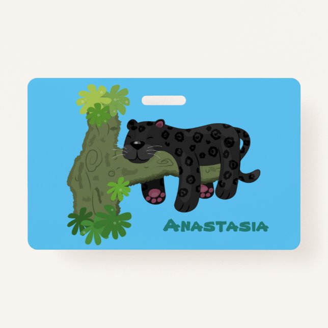 Cute jaguar black panther cat cartoon illustration badge (Front)