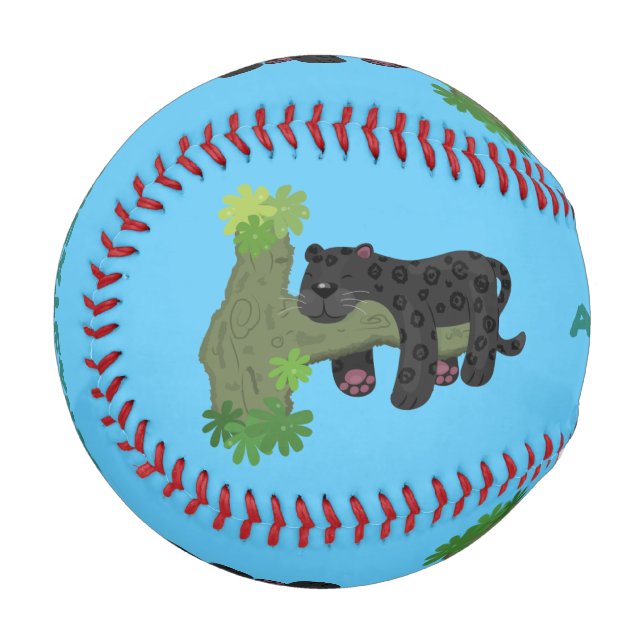 Cute jaguar black panther cat cartoon illustration baseball (Front Left)