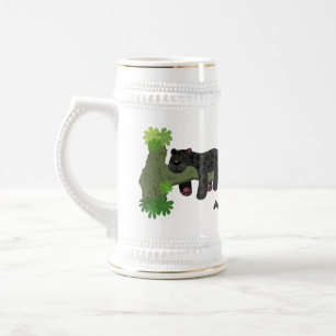 Cute jaguar black panther cat cartoon illustration beer stein