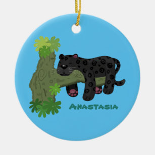 Cute jaguar black panther cat cartoon illustration ceramic ornament