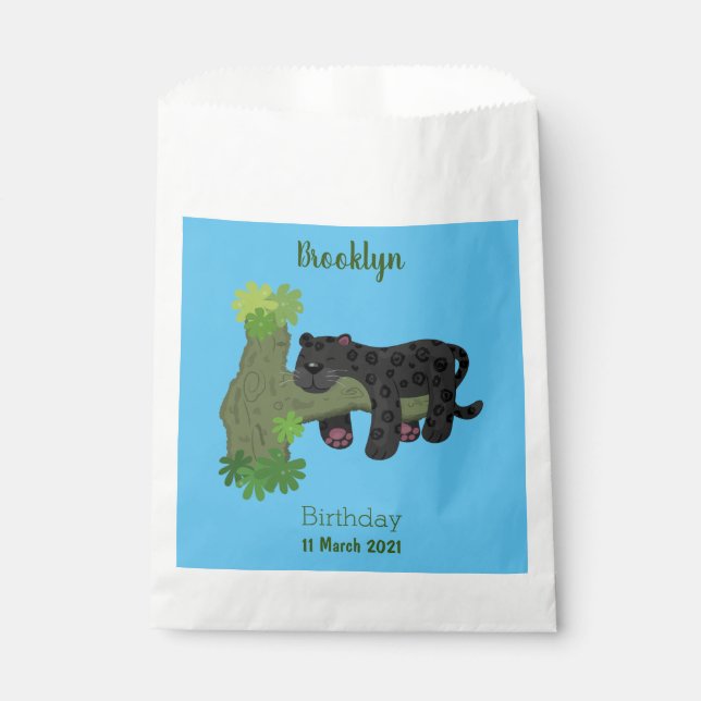 Cute jaguar black panther cat cartoon illustration favour bag (Front)