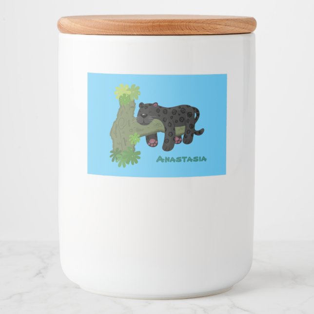 Cute jaguar black panther cat cartoon illustration food label (Front)