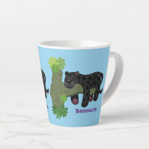 Cute jaguar black panther cat cartoon illustration latte mug