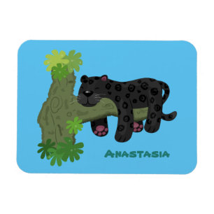 Cute jaguar black panther cat cartoon illustration magnet