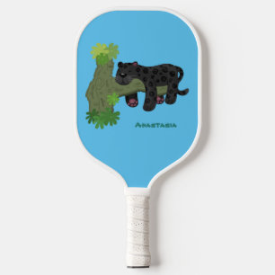 Cute jaguar black panther cat cartoon illustration pickleball paddle