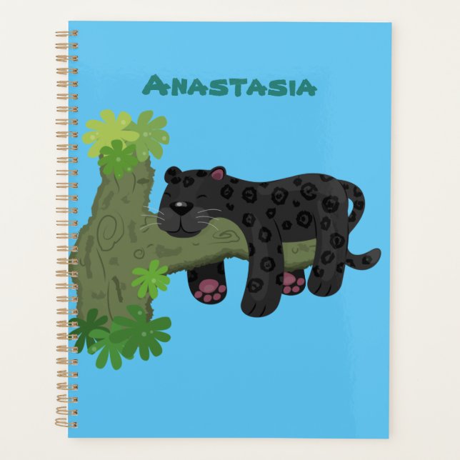 Cute jaguar black panther cat cartoon illustration planner (Front)