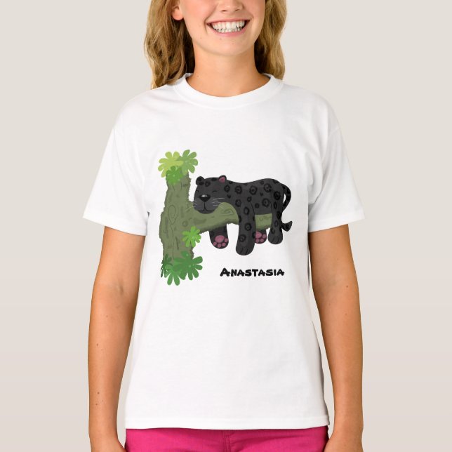 Cute jaguar black panther cat cartoon illustration T-Shirt (Front)