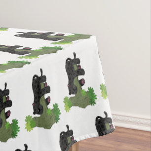 Cute jaguar black panther cat cartoon illustration tablecloth