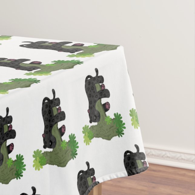 Cute jaguar black panther cat cartoon illustration tablecloth (In Situ)