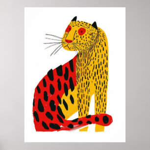 Cute Jaguar Illustration Poster - AR 34 Style