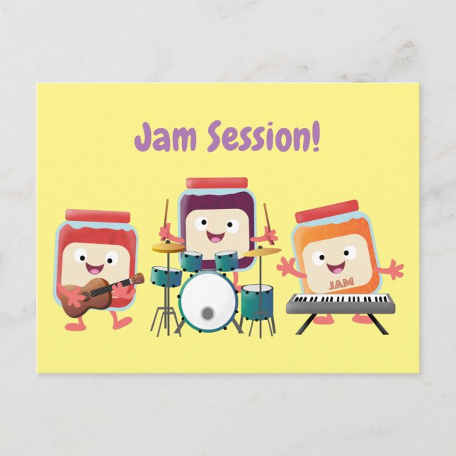 Cute jam session cartoon musician humour postcard (Front)