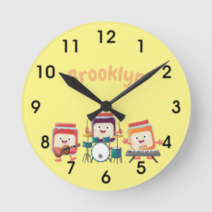 Cute jam session cartoon musician humour round clo clock