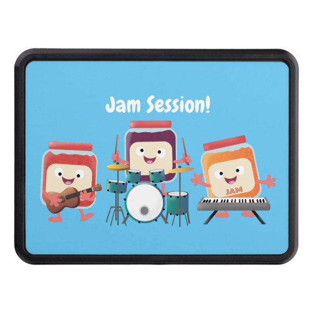 Cute jam session cartoon musician humour trailer hitch cover (Front)