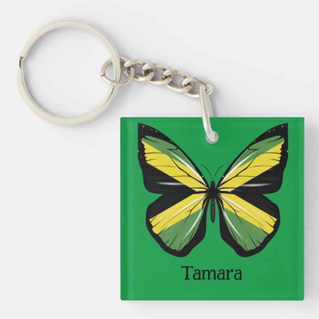 Cute Jamaica Butterfly Customizable Name  Keychain (Front)