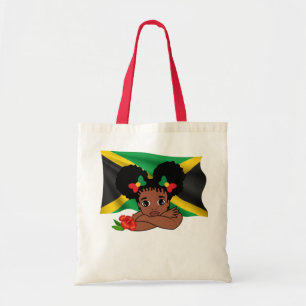 Cute Jamaican Girl with Hibiscus Flower Tote Bag