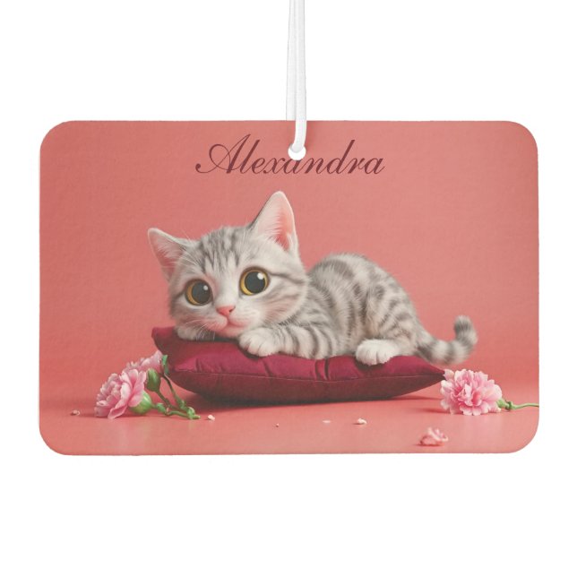 Cute January Cat with Carnations Air Freshener (Front)