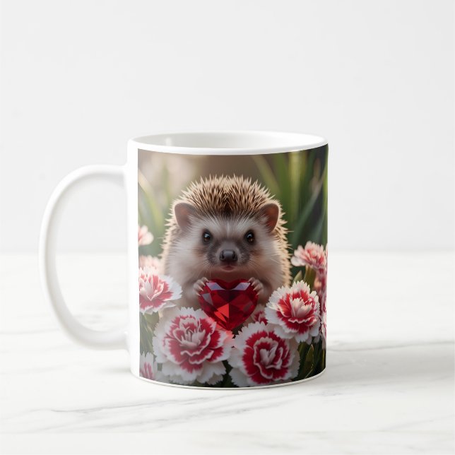 Cute January Hedgehog with Garnet Heart Coffee Mug (Left)