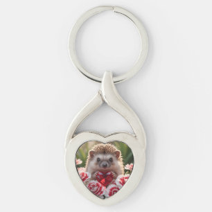 Cute January Hedgehog with Garnet Heart Keychain