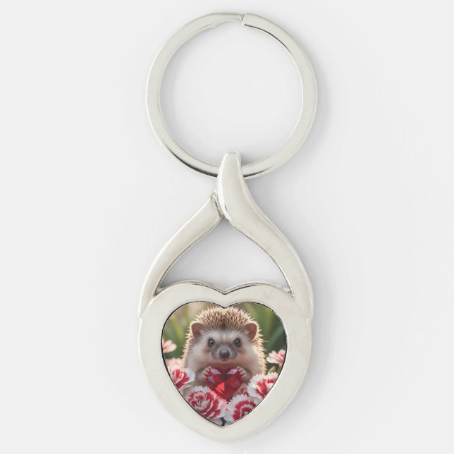 Cute January Hedgehog with Garnet Heart Keychain (Front)