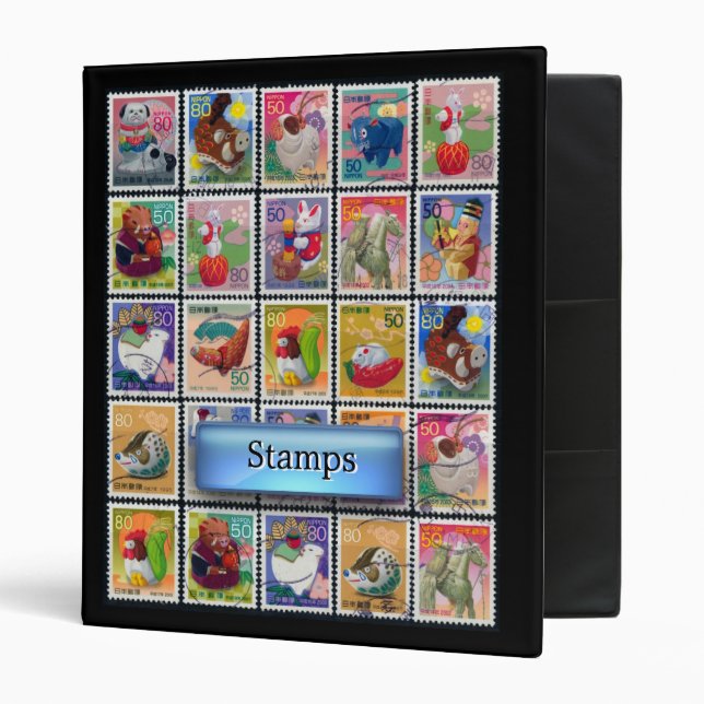 Cute Japan Year of Animal Stamp Pattern Binder (Front/Inside)