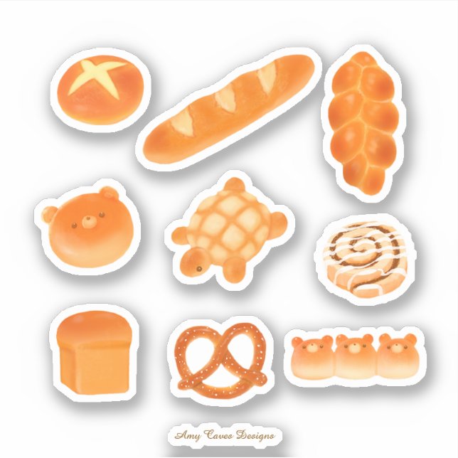Cute Japanese Bakery Bread Aesthetic Sticker Sheet (Front)